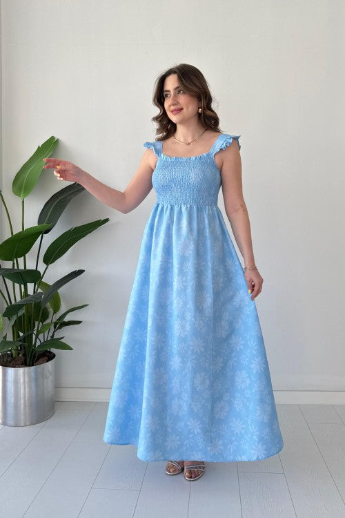 Gipeli Maksi Floral Elbise Mavi